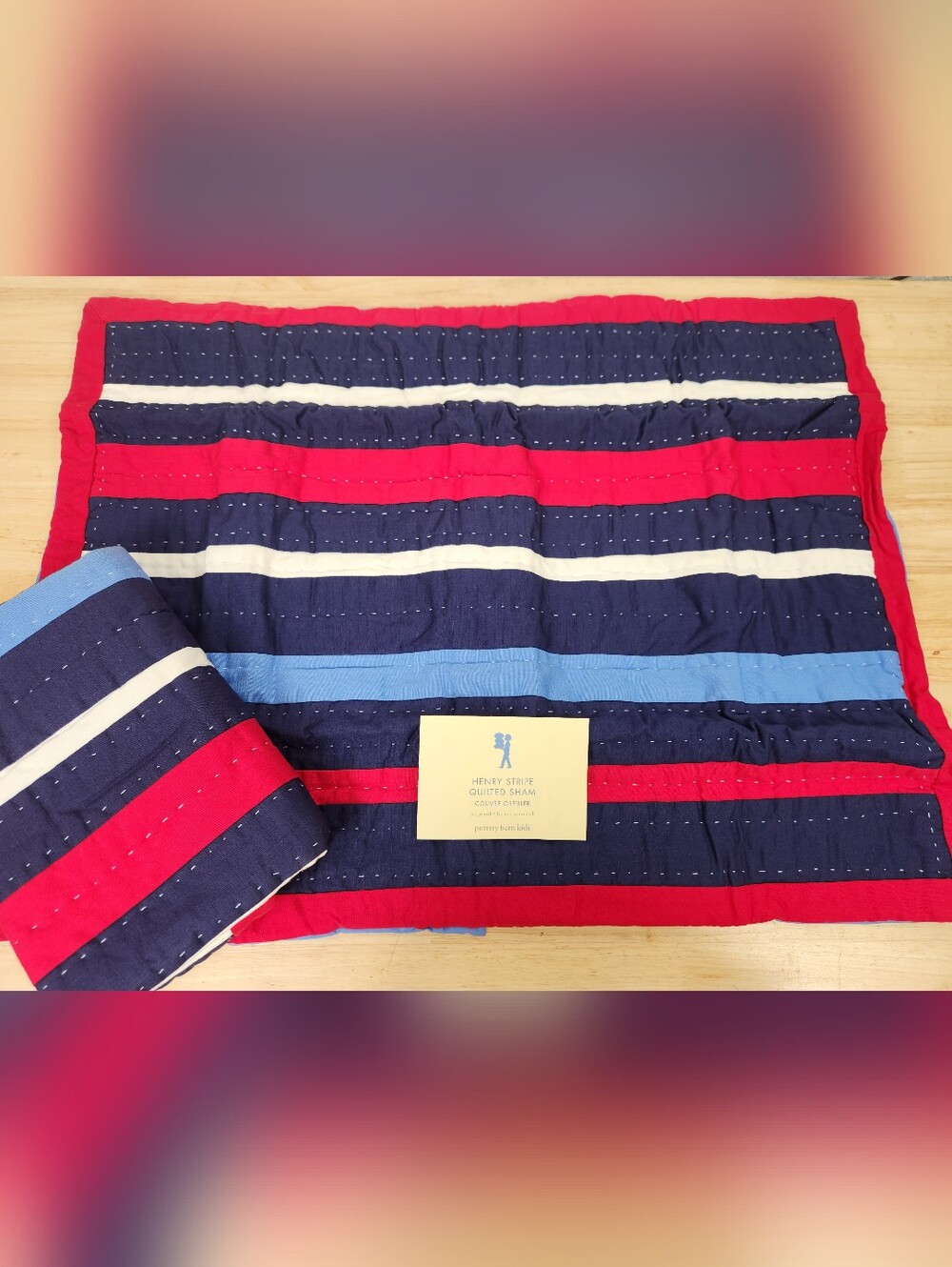 Pottery Barn Kids Quilted Pillow Sham Set of 2 Henry Stripe Patchwork NOS